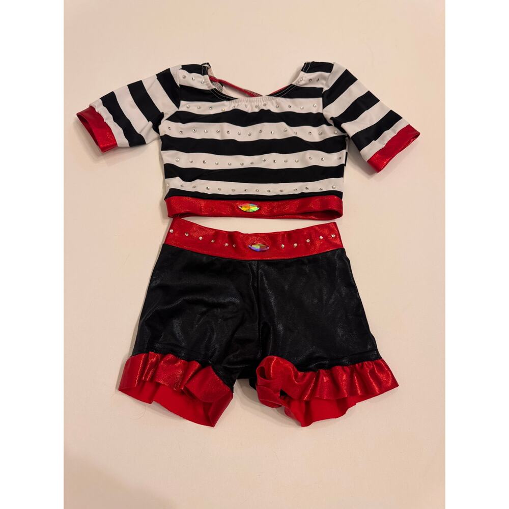 Semi-Custom French Girl Costume Dance Size MC Stones Added Red/Black/White